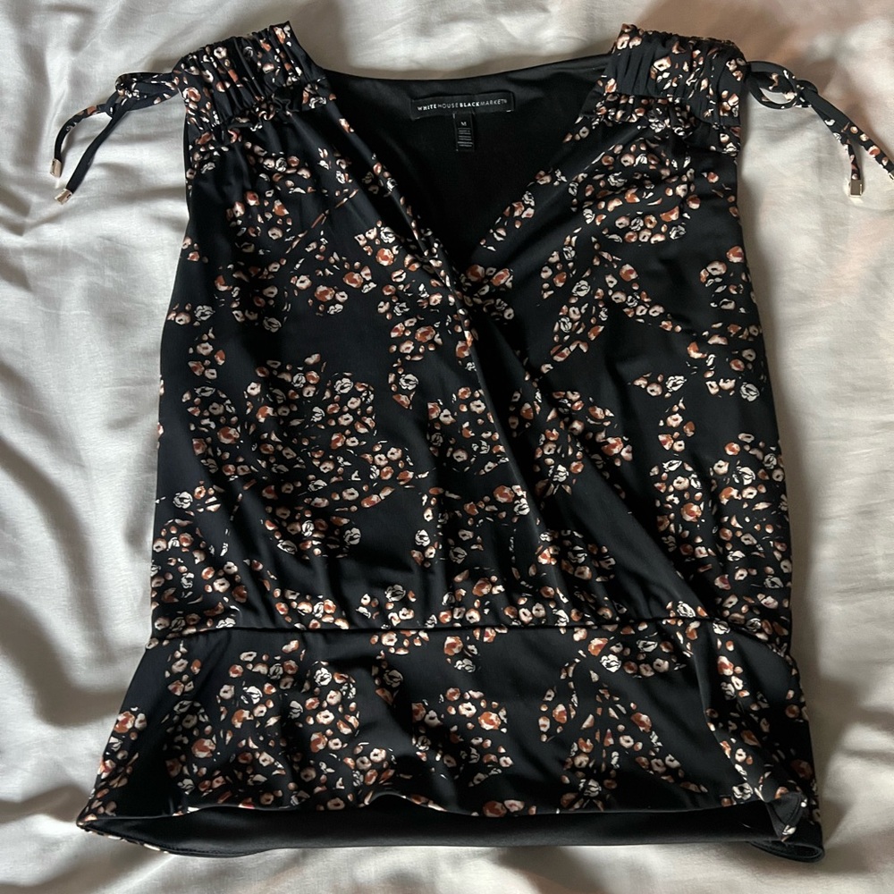 White House Black Market Floral Black Sleeveless Top